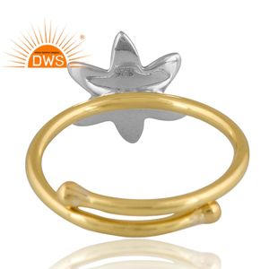 Bague fleur en laiton plaqué or 18 carats design vintage Demi bijoux fins pour femme cadeau pour elle - Product Image 2