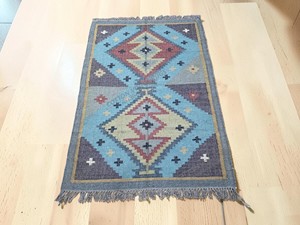Alfombra Kilim Hecha a Mano con Patrón Geométrico, de Algodón, Rectangular, Tejido Plano, Pelo Fino, para Sala de Estar - Product Image 1
