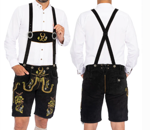 Pantalon bavarois allemand de vache fendu conçu sur mesure pour hommes Short décontracté en tissu noir Oktoberfest Lederhosen taille moyenne - Product Image 1