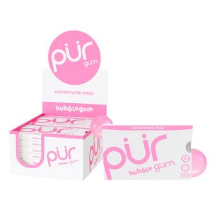 Gomme PUR |   Chewing-gum sans aspartame |   100% Xylitol |   Chewing-gum aromatisé à la saveur de bubblegum naturel, 9 pièces (paquet de 12) - Product Image 2