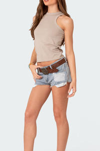 Indemand กางเกงขาสั้นเอวสูงสำหรับผู้หญิง, กางเกงขาสั้นเอวสูงผ้าฝ้ายผสมน้ำหนักเบาสบาย - Product Image 5