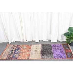 Vintage 1.5 X 4.6ft Beige Turc Laine Tapis À La Main Classique Grande Zone Abstrait Patchwork Motif Latex pour Couloir Chambre Décor - Product Image 2