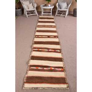 Vintage Kilim <b>Runner</b> <b>Rug</b> 2.6x12 ft (78x365 cm), Turkish Brown Moroccan <b>Rug</b> - Product Image 1