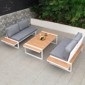 Ensemble <span class=keywords><strong>de</strong></span> canapés <span class=keywords><strong>de</strong></span> <span class=keywords><strong>jardin</strong></span> modernes imperméables, structure en <span class=keywords><strong>aluminium</strong></span>, <span class=keywords><strong>bois</strong></span> plastique, canapé d'extérieur, coussins et oreillers en polyester, <span class=keywords><strong>salon</strong></span> et cour - Product Image 2