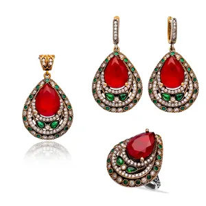 Ruby and Emerald Stone Authentic Design Set Wholesale Turkish Handcrafted Silver Set Trendy Fashion