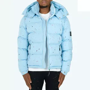 Blouson d'hiver matelassé pour homme, personnalisé OEM, motif urbain, col rabattable, fermeture éclair, en toile, col montant - Product Image 2