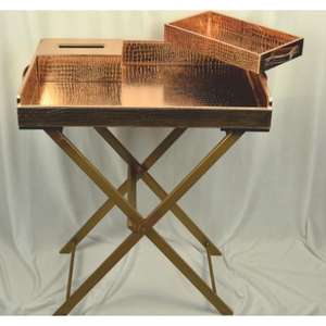 Plateau de service en métal au design antique à 3 niveaux avec support et plateau doré et support fini avec revêtement en poudre noire - Product Image 4