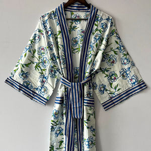 Cotton Kimono Robe <b>Dress</b> Hand Block Printed 100% Cotton Bath Robe <b>Thermal</b> Shower Robe ODM Supply - Product Image 1