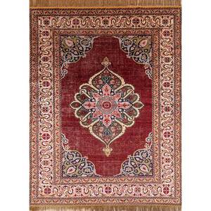 Alfombra de Lana Anudada a Mano Aalam, Diseño de Medallón Rojo Naranja, Kilim Rectangular de 9x12, Abstracta, Hecha a Mano para Adolescentes, para Entrada o Pasillo - Product Image 1