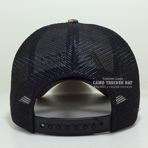 Chapeaux de camionneur 6 panneaux Camouflage/noir bord incurvé fermeture Snapback réglable maille respirante unisexe Vietnam chapeaux usine - Product Image 6