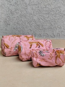 Handmade Quilted Animal Printed Vintage Eco-Friendly Cotton Durable Water Resistant <b>Large</b> Cosmetic Case | Travel Holiday - Product Image 5