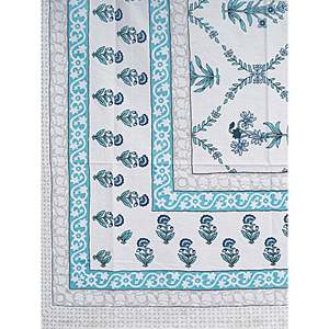 Turquoise Blue 100% Cotton Classic <b>Floral</b> Single Bedsheet Set with 1 Pillow Cover (BSB1103) - Product Image 4