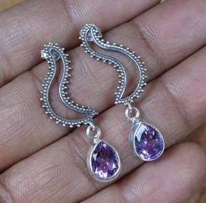 Boucles d'oreilles en argent sterling avec améthyste, faites à la main, pierres précieuses facettées, bijoux en pierre naturelle, cadeau pour femmes - Product Image 4