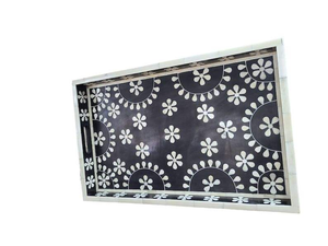 Bandeja DE SERVICIO DE MADERA cuadrada hecha a mano india con calidad de incrustaciones de hueso para el hogar y la boda Material acrílico por artesanía de media luna - Product Image 3