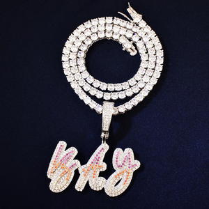 Custom Name <b>Necklace</b> Custom Pendants Double Layer Colorful Design Moissanite Pendant Hip Hop Pendants - Product Image 1