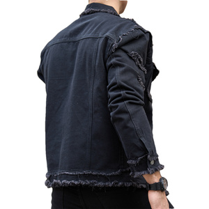 Custom High Quality Streetwear Men Blank Long Sleeve Wash Denim Coat <b>Vintage</b> Distressed Ripped <b>Jackets</b> - Product Image 3
