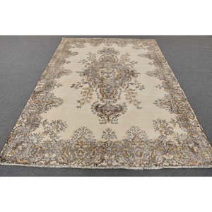 Traditional Beige Brown 6.4 X 9.2 ft Wool <b>Rug</b> Vintage Turkish Design Patchwork Latex for Living <b>Bedside</b> Hallway New Rectangle - Product Image 1