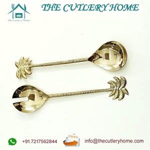 Ensemble de couverts exportateur d'ensemble de service de salade en laiton de haute qualité avec poignée en arbre de table en or disponible pour les gros acheteurs - Product Image 3