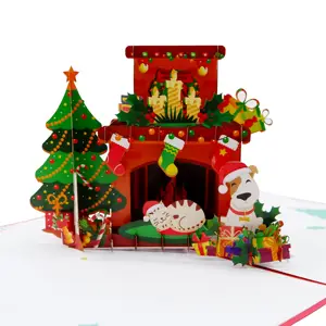 OEM High Quality Good Product Christmas Handicraft Fireplace Best Seller Pop Up Card Paper Handmade 3D Pop Up Card Laser Cutting