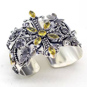 ดอกไม้อัญมณีสีเหลืองมะนาวสวยงามสำหรับงานแต่งงานของผู้หญิงกำไลข้อมือสไตล์ทางศาสนาทำด้วยมือ925ของผู้หญิง - Product Image 3