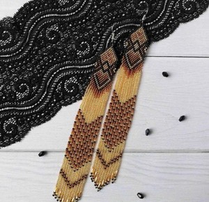 Boucles d'oreilles en perles noires de qualité supérieure, boucles d'oreilles très longues, boucles d'oreilles extra longues - Product Image 2