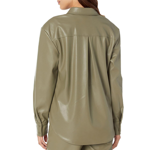 Chemise-veste en simili cuir pour femmes, boutonnée, légère, en PU, haut à manches longues, chemisier, manteau, tendance, décontractée, chemise en cuir pour femmes - Product Image 2