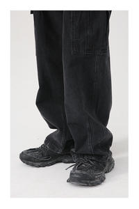 Pantalons de travail à jambes larges pour hommes et femmes, style streetwear, rétro, avec boutons décoratifs, respirants, en denim, amples, décontractés, cargo - Product Image 2