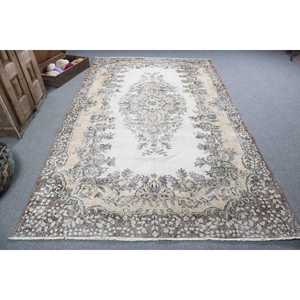 Alfombra Vintage de 5.9x9.9 pies, Alfombra Turca, Alfombra de Lana con Diseño Floral Marrón - Product Image 1