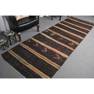 Vintage Turkish <b>Runner</b> Rug 3.8x11.3 ft, <b>Black</b> Brown Ikat Rug - Product Image 5