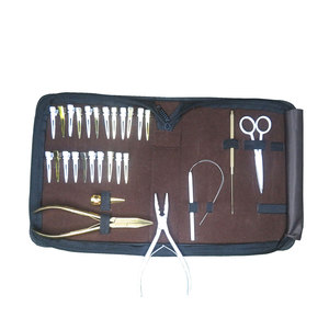 Kit de herramientas profesional de acero inoxidable para trabajo de salón con abridor, alicates de cierre, anillo de separación de cabello con estuche marrón - Product Image 2