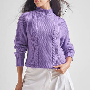 <b>Women's</b> <b>Vintage</b> Winter Soft Cotton Mock Neck Streetwear <b>Jumper</b> Custom Logo Embroidered Fleece Regular Fit Pullover Sweatshirt - Product Image 1