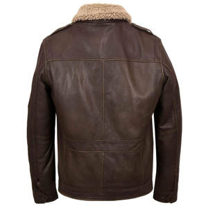 Veste en cuir pour hommes en gros d'usine pour motard veste à col en fourrure à manches longues en cuir d'agneau véritable vieilli - Product Image 3