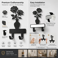 Gancho de Pared Metálico con Diseño de Florero, Autoadhesivo, Porta Llaves, Sin Perforaciones, Resistente al Óxido, para Decoración de Entrada, Dormitorio y Baño