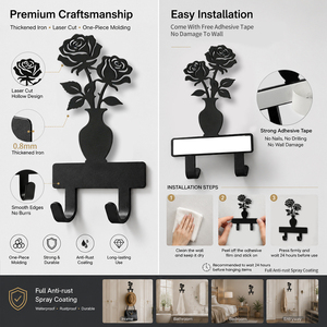 Gancio <span class=keywords><strong>da</strong></span> <span class=keywords><strong>Parete</strong></span> <span class=keywords><strong>in</strong></span> Metallo a Forma di Vaso di Rose, Portachiavi Autoadesivo Senza Foratura, Antiruggine per Ingresso, Camera <span class=keywords><strong>da</strong></span> Letto, Bagno - Product Image 5