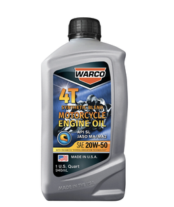 Lubricante Automotriz Antidesgaste de Mezcla Sintética WARCO 4T SAE 20W-50 Aceite para Motor de Motocicleta de 4 Tiempos Paquete de 6 Unidades de 1 Cuarto - Product Image 1