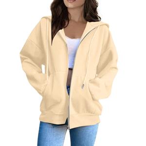 Sudadera informal con capucha y cremallera para mujer con mangas largas Color sólido Característica impermeable para adolescentes en otoño - Product Image 2