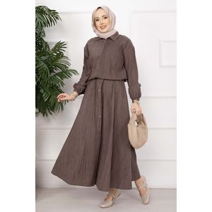 Casual Coffee Bomber Jacket & Button-Down <b>Skirt</b> Set XS Size Winter Two-Piece Shorts Set - Product Image 5