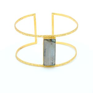 กำไลข้อมือสี่เหลี่ยมผืนผ้าลาบราดอไรต์ปรับได้ทำด้วยมือเครื่องประดับทองเหลืองชุบทอง18K | เครื่องประดับสำหรับเจ้าสาวในอินเดีย - Product Image 2