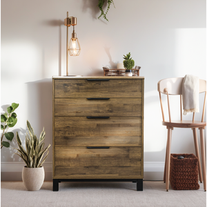 Cómoda Moderna de 4 Cajones, Cómoda de Madera para Dormitorio con Base de Metal, Mueble de Almacenamiento Minimalista para el Hogar - Product Image 6