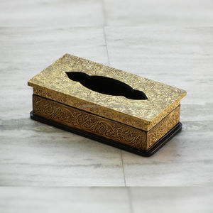 Caja de pañuelos de madera y latón hecha a mano y servilletero con diseño de organizador decoración del hogar acento de mesa - Product Image 1