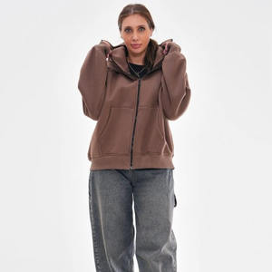 Sudadera con capucha con cremallera completa unisex 100% algodón logotipo personalizado estilo Hip Hop bordado invierno de gran tamaño hombres cremallera Sudadera con capucha patrón sólido - Product Image 6