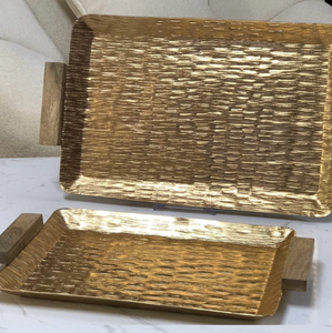 ถาดเสิร์ฟอาหารทรงสี่เหลี่ยมผืนผ้าสีทองทำด้วยมือถาดสำหรับตกแต่งห้องครัวในบ้านถาดอาหารเช้า - Product Image 6