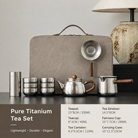 Service à thé d'extérieur de luxe en titane pur fait main, tasses à double paroi, théière chinoise Kung Fu, portable, idéal pour un cadeau
