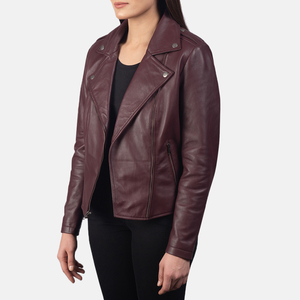 Veste de motard en cuir véritable pour femme avec détails rivets, design respirant, doublure en coton - Product Image 4