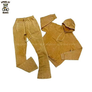 Soft Brushed Fleece Men <b>Vintage</b> Wash <b>Tracksuits</b> Washed Texture Relaxed Fit Hooded Jacket Matching Trousers - Product Image 2