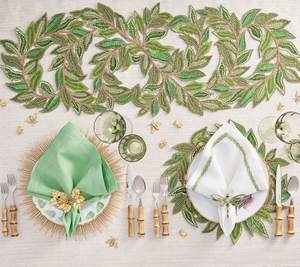 Camino de Mesa con Cuentas de Tela de Poliéster Ecológica Popular 2025, Diseño Personalizado de Alta Calidad con Patrón de Plantas para Bodas, Hoteles y Comedores - Product Image 2