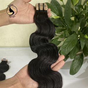 Venta al por mayor de cabello humano virgen, extensiones de cabello humano con doble cinta de doble estiramiento, color negro Natural, cutícula alineada - Product Image 6