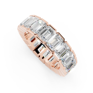 Emerald Cut Lab Grown Diamond Eternity Band 10K Rose <b>Gold</b> Full Diamond Wedding <b>Ring</b> for Women Statement Anniversary <b>Ring</b> - Product Image 4