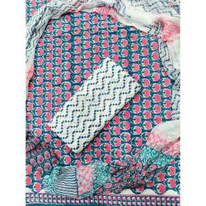 Javina Hand Block Printed Floral Cotton Salwar Kameez with Shiffon Dupatta Hand Drawn <b>Indian</b> Ethnic Wear (HBS0038) - Product Image 1