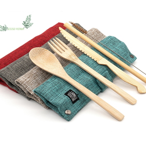 Juego de cubiertos de bambú de alta calidad y precio barato, viaje en la caja con bolsa de tela, logotipo láser personalizado para salir - Product Image 1